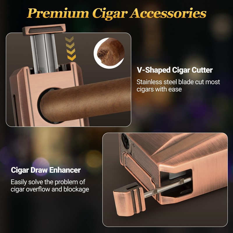 AWOTE Cigar Lighter with Double Jet Flame, Refillable Cigar Torch