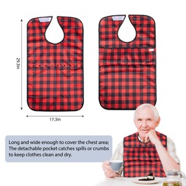 wegreeco 4 Pack Unisex Adult Bibs for Elderly Women Men, Reusable Large Adult Bibs for Eating, Adjustable Washable Clothing Protectors with Detachable Crumb Catcher for Senior Citizens