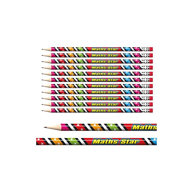 24 Foil Maths Star Award Pencils Pupil Children Rewards Motivational