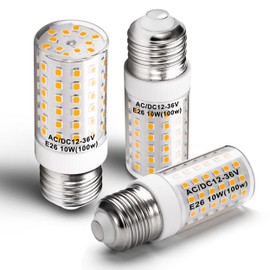 Hylroe E26 12V 24V Medium Screw Base LED Bulbs 2700K Warm White 10W Equivalent 100 Watt Incandescent Low Voltage AC12-36V/DC10-48V for Off Grid Solar Landscape Boat RV Camper Lighting,1000lm,3 Pack