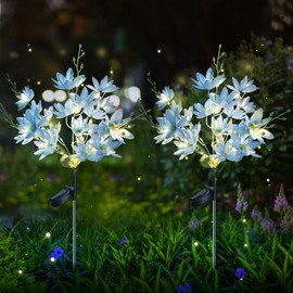 Neporal Solar Flowers Outdoor Waterproof IP65, 5-Head Snow Lotus with 20+ Flowers, Warm LED Light & 2 Lighting Modes, Decorative Solar Lights Outdoor Garden, Yard, Pathway, Flower Bed (2-Pack, Blue)