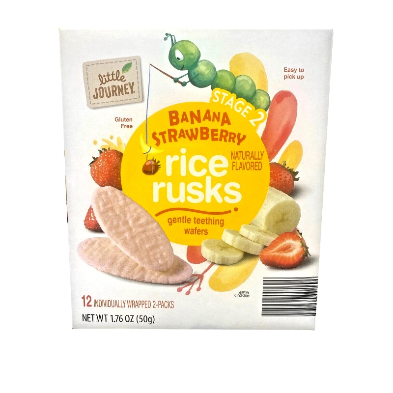 Little Banana Strawberry Rice Rusks, Gentle Teething Wafers for Babies