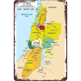 Rosefinch Stone Map Of Twelve Tribes Of Israel Vintage Maps Poster Old Maps For Living Room Bedroom Office Wall Decoration 8×12inch