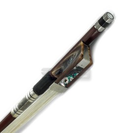 PAITITI 4/4 Full Size Violin Bow Brazil Wood Mongolian Horsehair Octagonal Stick Yak Bone Frog Fully-Line Abalone Inlay Silver Wrap