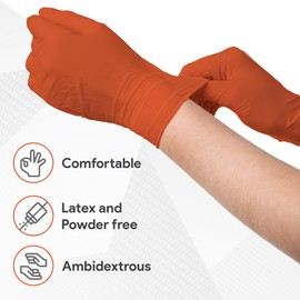 WECARE Orange 8 Mil Nitrile Gloves Large 100 Pack - Heavy Duty Mechanic Gloves, with Diamond Grip - Powder and Latex Free Disposable Gloves