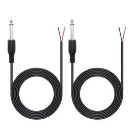 6.35mm Male Plug to Bare Wire Open End Audio Cable 6FT,TS 2 Pole Mono 1/4 inch Male Plug Jack Connector Adapter,for Speaker Microphone 6.35mm Male Plug Replacement DIY Repair(2Pcs)