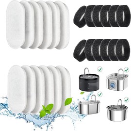 Cat Water Fountain Filters - 24 Pack Cat Fountain Filters for 3.2L/108oz & 2L/67oz Pet Water Fountain, Three-Layer Filtration Replacement Filters(12+12 Pack)