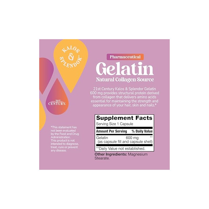 21st Century Gelatin 600mg, 100 Capsules