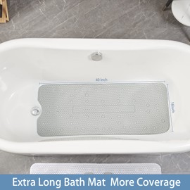 Webos Bathtub Mat Non Slip: Soft Safety Foam Bath Mat for Tub Suitable for Elderly and Kids Extra Long 40x16Inch with Drain Holes and Suction Cups Massage Tub & Shower Mat for Bathroom (Light Grey)