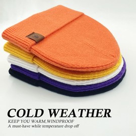 UNNESTAR Fleece Beanie Winter Hats for Women Men Cuffed Skull Cap Warm Gifts Thermal and Soft, Black + orange