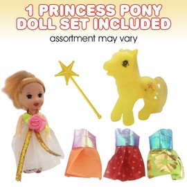 ArtCreativity Princess Pony Doll Play Set for Girls, Cute Playset with Doll, Horse, 4 Dresses, and Magic Wand, Durable Princess Pretend Play Toys, Best Holiday and Birthday Gift for Girls