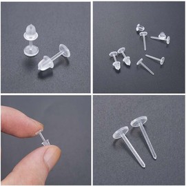 50 Pcs Transparent Plastic Earring Posts Flat Pad Clear Ear Pin Studs and Rubber Safety Backs Ear Stoppers Jewelry Making Beading Jewelry Findings