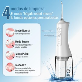 KIROGILY Irrigador Bucal, Water Flosser con Depósito De Agua de 300 ml, Irrigador Dental Inalámbrico Portatil Impermeable IPX7, Oral irrigador Agua Presion con 4 Modos y 4 Puntas de Chorro, para Hogar y Viajes (Blanco)