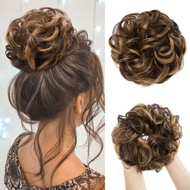 SARLA Messy Hair Bun Hair Piece for Womens Synthetic Hair Buns Extension Scrunchies Hairpieces Ponytail Hair Extensions Dark Brown/Golden Blonde