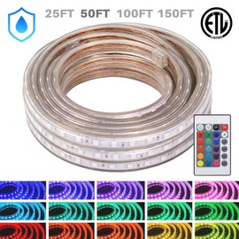 WYZworks LED Rope Lights, 50 ft SMD 5050 Water-Resistant Color Changing Strip Light Outdoor & Indoor - Flexible Dimmable Lighting w/ Remote Controller 16 Colors & Multi Modes - 25, 50, 100, 150 feet