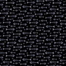 Benartex Kitty City 12472 12 Black Fish Bones BTY