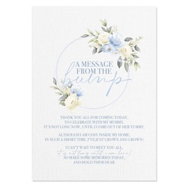 Blue Floral Baby Shower Table Sign - A Message From Bump Poem - A4