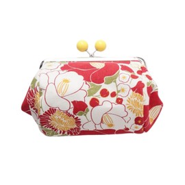 [倭物や Kaya] Vintage Barrel Shaped Bag with Clasp/Japanese Purse Mouth Bag Classical Small Bag 7JMP1203 Camellia RED