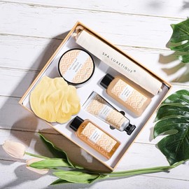 Spa Luxetique Regalos de spa para mujer, 6 piezas, juego de baño de vainilla para mujer, regalo con loción corporal, gel de ducha, baño de burbujas, c