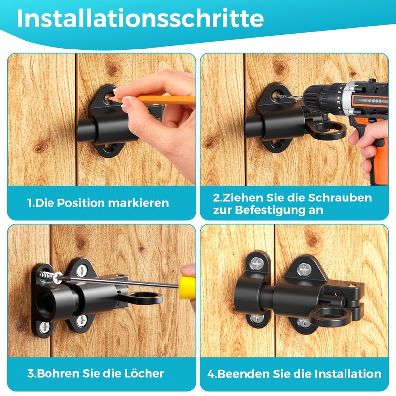 Pack of 2 automatic door latches, spring latches, lock lock,