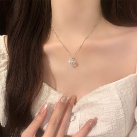 Xmsrn Vintage Crystal Love Lock Pendant Necklace Rhinestone Love Lock Necklace Hollow Lock Necklace Silver Cz Lock Choker Necklace Jewelry for Women and Girls