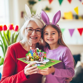 Easter Cards Pop Up Happy Easter Decorations 3D Greeting Card Bunny Egg Funny Easter Cards for Kids Men and Women Family (Happy Easter)