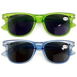 V.W.E. 2 Pairs Classic Outdoor Reading Sunglasses - Comfortable Stylish Simple Readers - Not Bifocal (1 Green 1 Blue, 3.25)