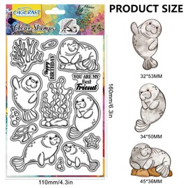 CHGCRAFT Manatee Pattern Clear Stamps Turtle, Seaweed, Starfish Transparent Embossing Silicone Stamp Seal for DIY Scrapbooking and Card Making Paper Craft Decor 6.3 × 4.3 in