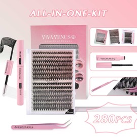 Eye Lash Clusters Extension Kit 280Pcs VIVAVENUS Individual Eyelash Extension kit, D Curl 9-16mm, 30D 40D Mix With Lash Bond and Seal, Lash Tweezer，Remover For DIY at Home