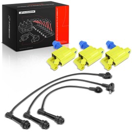A-Premium 3 Yellow Ignition Coils with 3 Spark plug Wires