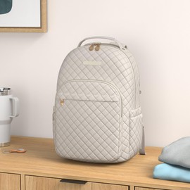 LIGHT FLIGHT Travel Laptop Backpack Women, 15.6 Inch Laptop Backpack with USB Charging Hole Water Resistant Casual Daypack Computer Backpack for Work, Beige