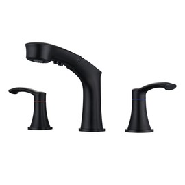Mekoly Pull Down Sprayer Matte Black Bathroom Faucet, 8 Inch Widespread Bathroom Sink Faucet,2-Handles Faucet with Water Supply Lines,3 Hole,Black Widespread Bathroom Faucet 3 Hole