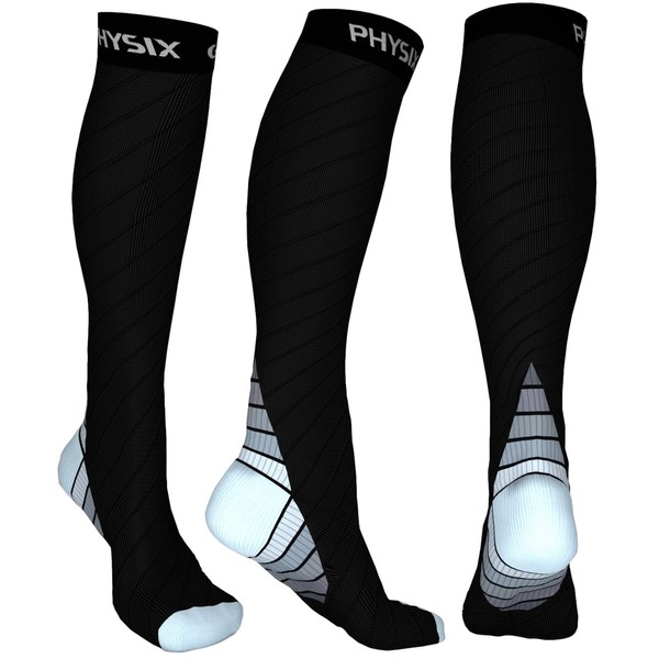 Physix Gear Sport Compression Socks for Men & Women 20-30 mmHg, Gry LXL