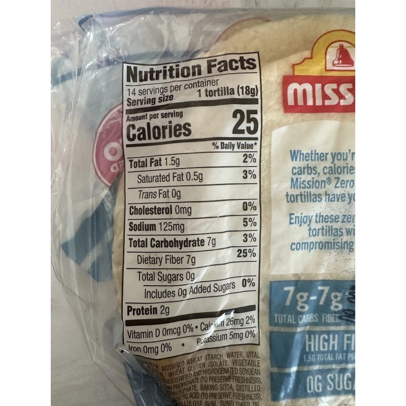 Mission 4 Pack Tortillas Mission Zero Net Carbs Original 4.5"