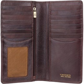 VISCONTI - Men’s Brown - Veg Leather Wallet – RFID Protection for Credit Cards, Notes & ID – 16 Card Slots, 4 Note Sections, 2 Zipped Pockets, ID Window – with Signature Logo