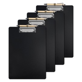 4 Stück A4 Klemmbrett mit Stifthalter,Schwarz Kunststoff Dokumentenmappe,Clipboard zum Aufhängen,Metallklemme,Klemmer zur Aufbewahrung von Papier,für A4 Papier,Werkstatt,Studenten,Lehrer