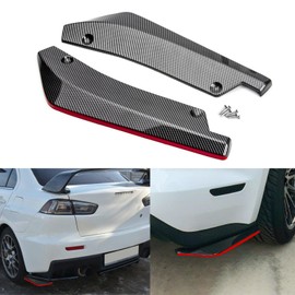 Xotic Tech JDM Rear Bumper Diffuser Valance Spoiler Fin Lip Trim Universal Car Side Fender Skirt Lip Splitter Canard Protector (1 Pair, Carbon Fiber w/Red)