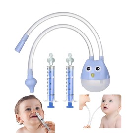 Pack de Aspirador e irrigadores Nasal para Bebés/Niños, Diseño de Búho, con 2 Jeringas de 10 ml, Kit de Limpieza Nasal (Jeringas y Buho Azul)