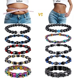 Hicarer 10 Pieces Magnetic Hematite Bracelets for Men Women Magnetic Bracelet Rock Beads Stone Bracelet,10 Styles