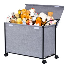 SWTYMIKI Large Toy Box Toy Storage - with Wheels Big Toy Chest for Kids Toy Organizer Bins, Toy Boxes for Kids Girls Boys, Stuffed Animals, Clothes, Nursery Bedroom 23.6" L x 17.7" H x 11.8" W