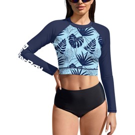 BesserBay Women's Long Sleeve Crop Top Rash Guard UV Protection UPF 50+ Crop Top S-XL, A2-navy