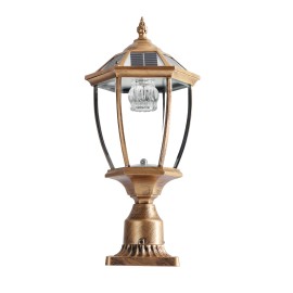 Retro Solar Pillar Light 120LM Dual Color 3000K/6000K Aluminum Glass Solar Post Cap Lamp for Garden LawnBattery Capacity: 2000mah, Shade Color: Gold, Lamp Power(W): 2.5