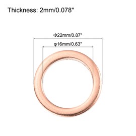 sourcing map 12 Pcs Flat Copper Washers, 16x22x2mm Copper Upgraded Flat Metric Sealing Crush Ring Washers for Hydraulic Fittings Screw Bolt Nut Electronic Repair