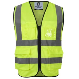 Gemx Hi Vis Vests Zipper Front for Safety & Emergencies-High Vis Vests Workwear Executive Security Waistcoat with Phone & ID Holder Pockets-Reflective High Vis Jackets for Outdoor Works (4XL, Yellow)
