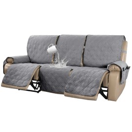 Turquoize 100% Waterproof Recliner Sofa Cover 3 Seat Reclining Couch Cover for 3 Cushion Couch Waterproof Recliner Sofa Protector Cover for Dogs Pets with Non Slip Backing and Strap (Large, Dove)