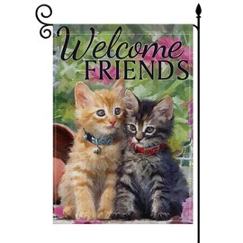 YaoChong Welcome Cut Cat Friends Garden Flag 12.5 x 18 inch ,Home Decorative Burlap Spring Summer Autumn Gift Double Sided Farmhouse Yard Decorations