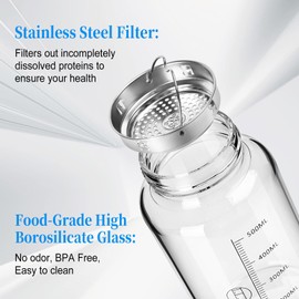 BNCWCQZ Glass Shaker Bottle, 2 Pack 22oz BPA-Free Odorless Shaker Bottle with 304 Stainless Steel Ball and Removable Cleaning Brush for Fitness Protein Mixes | BNCWCQZ