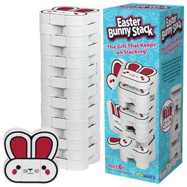 Funwares Wooden Blocks Stacking Game, Tumbling Tower and Balance Game, Family & Party Fun, Game for Kids and Adults, Ages 6+, Easter Bunny Stack, The Bunny-Themed Wood Blocks Stacking Game