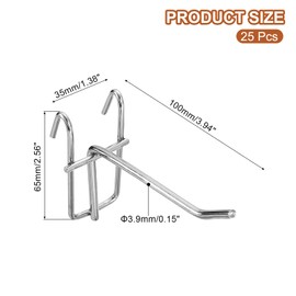 sourcing map 25Pcs 3.94" Pegboard Hook Display Hook, Metal Grid Wall Bracket Peg Board Display Hook Panels Hooks for Supermarkets, Boutiques, Accessories Stores, and Department Stores (Silver)