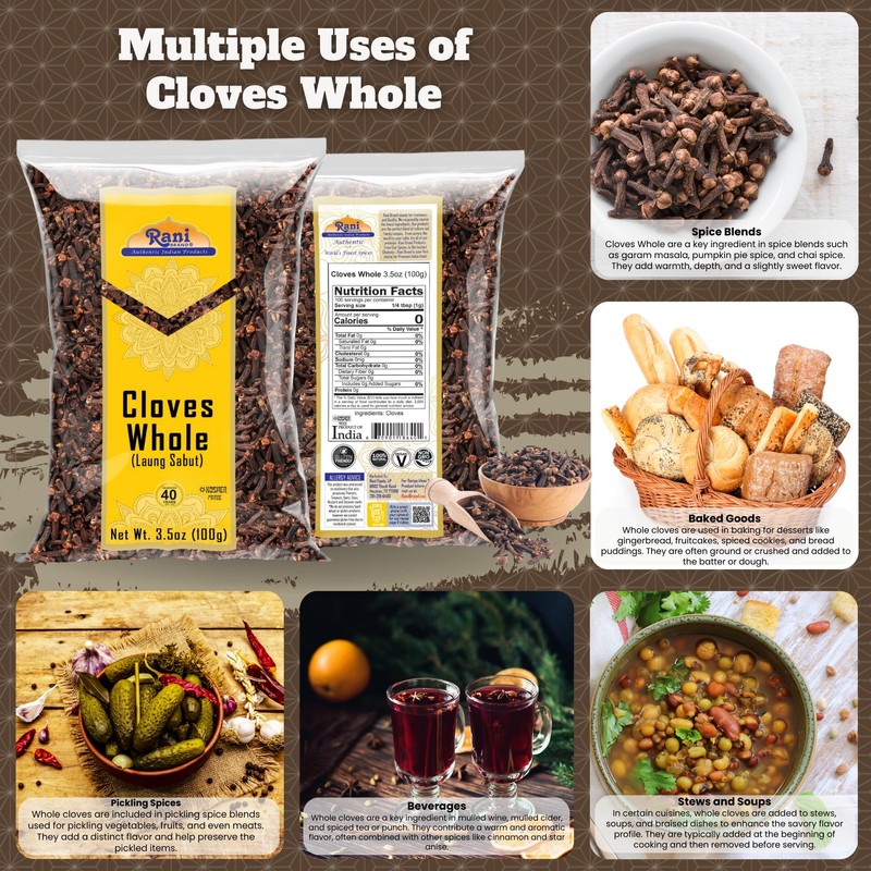 Rani Cloves Whole (Laung) 3.5oz (100g) Great for Food, Tea,